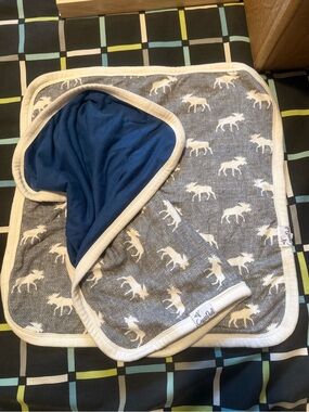 Copper pearl Moose-Print Blue & Gray Baby security blankets